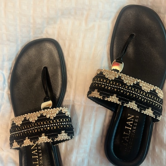 Italian Shoemakers Black and White Beaded Sandals - Picture 2 of 5